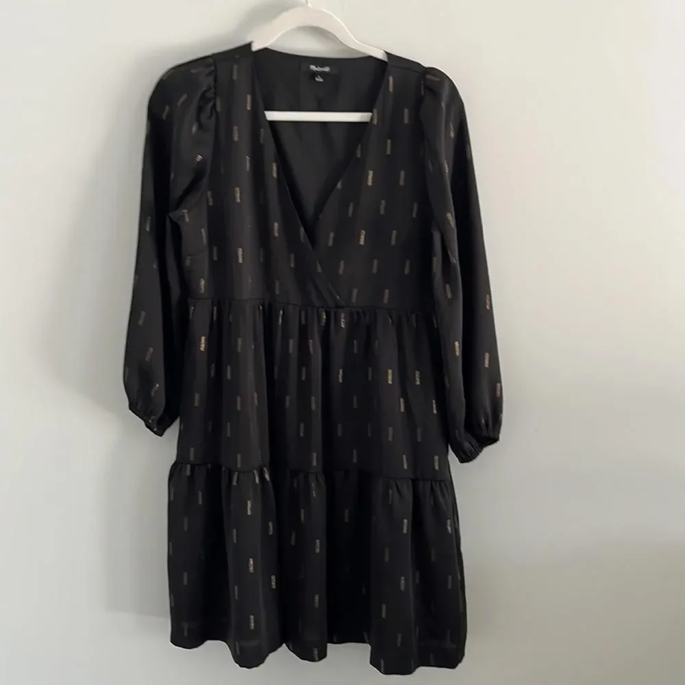 Madewell Metallic‎ Jacquard Faux-Wrap Tiered Mini Dress